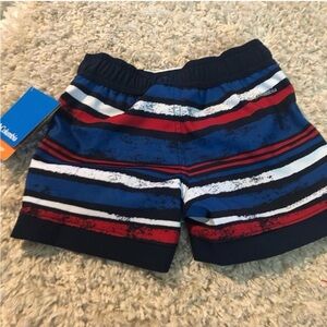 New Columbia Blue, Red & White Striped Kids Swim Shorts Sz 2
